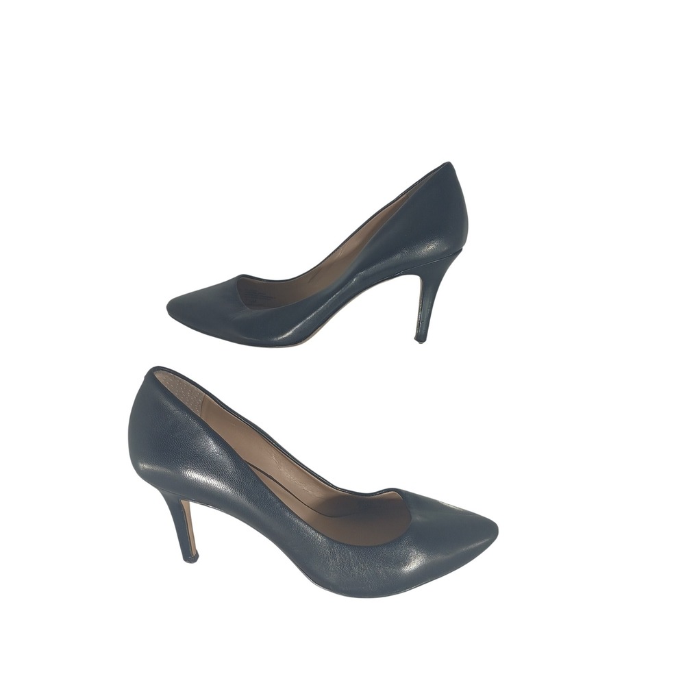 INC Zitah Pumps 7.5M Navy Blue Leather Pointed Toe Stiletto Professional Office